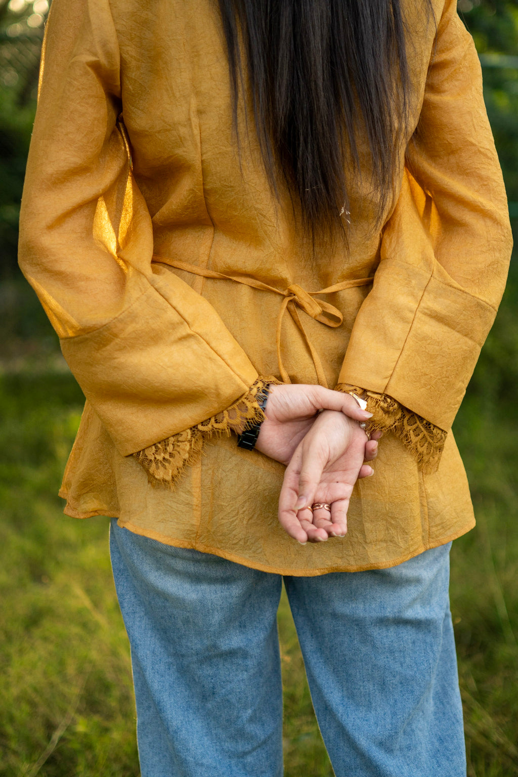 Mustard Yellow Celine Peplum Lace Top
