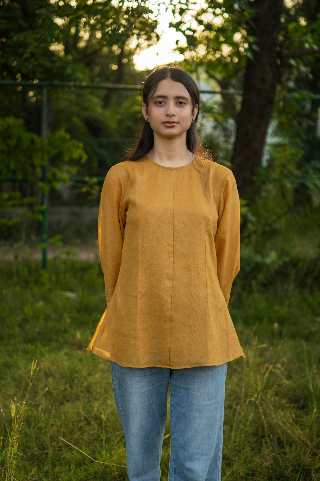 Mustard Yellow Celine Peplum Lace Top