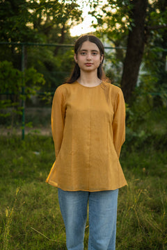 Mustard Yellow Celine Peplum Lace Top