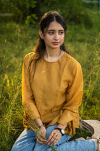 Mustard Yellow Celine Peplum Lace Top