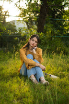 Mustard Yellow Celine Peplum Lace Top