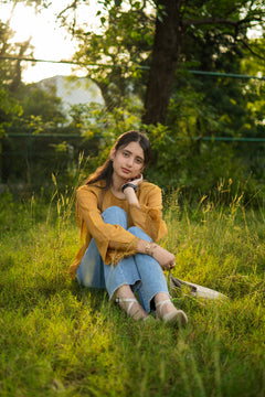 Mustard Yellow Celine Peplum Lace Top