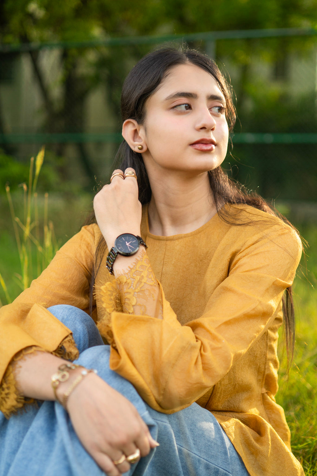 Mustard Yellow Celine Peplum Lace Top