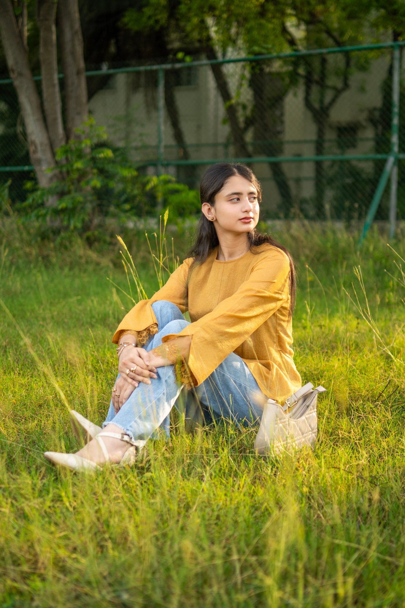Mustard Yellow Celine Peplum Lace Top