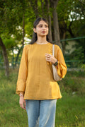 Mustard Yellow Celine Peplum Lace Top