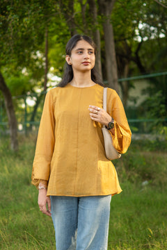 Mustard Yellow Celine Peplum Lace Top