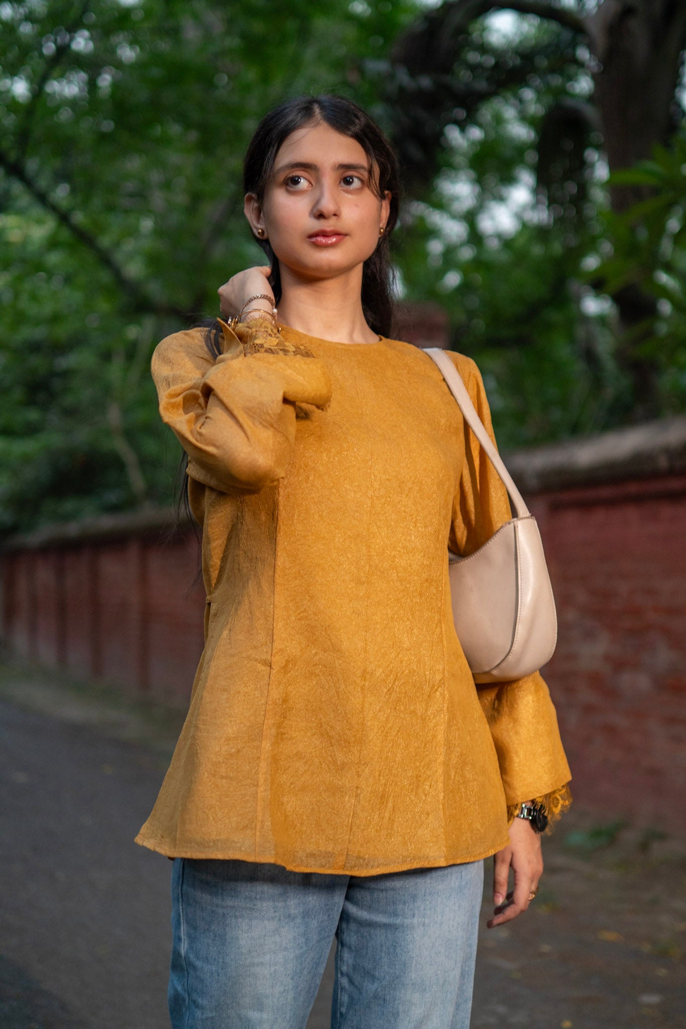 Mustard Yellow Celine Peplum Lace Top