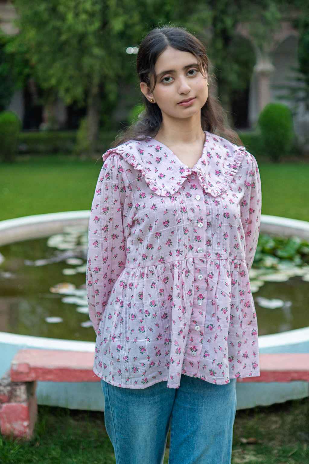 Pink Floral Vintage Oversized Collar Blouse - LIMITED EDITION