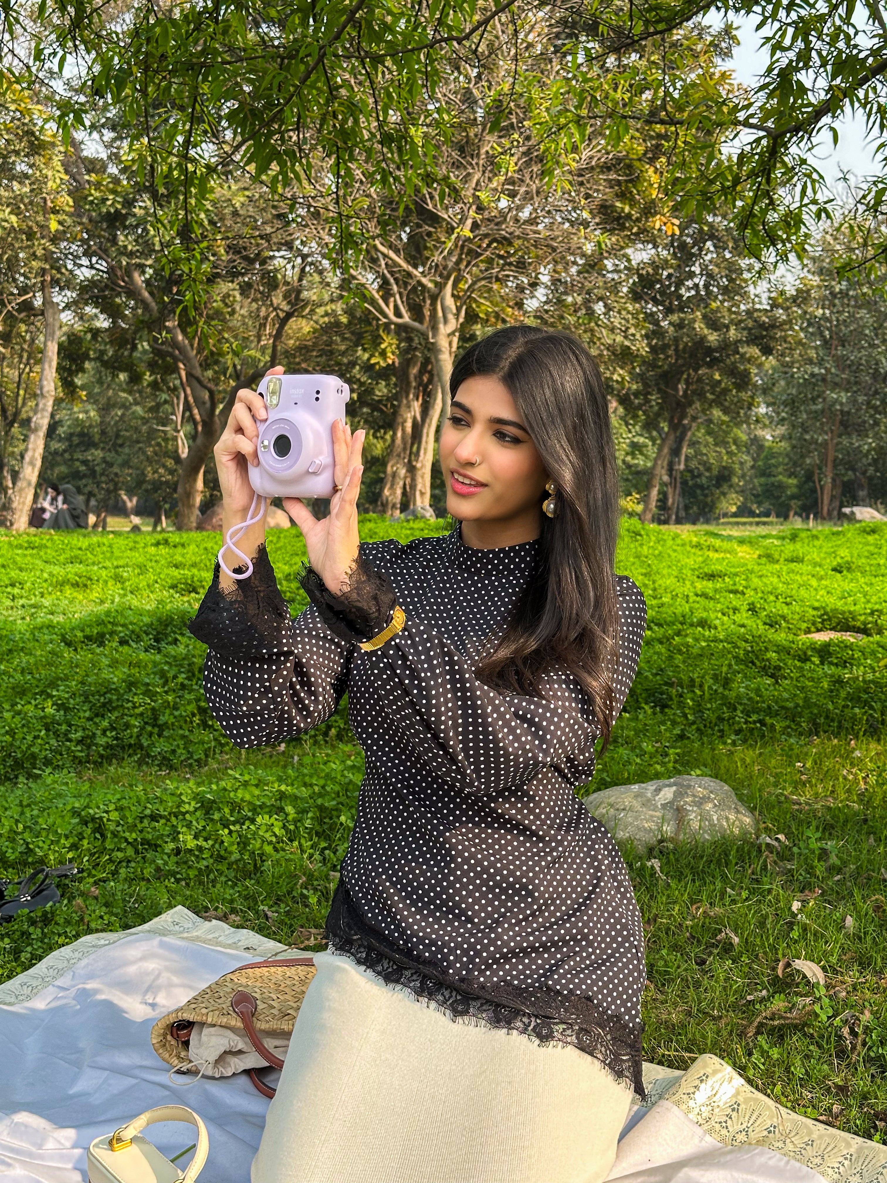 Leena Tunic Lace Top - Polka Asymmetric - Adjustable Drawstring