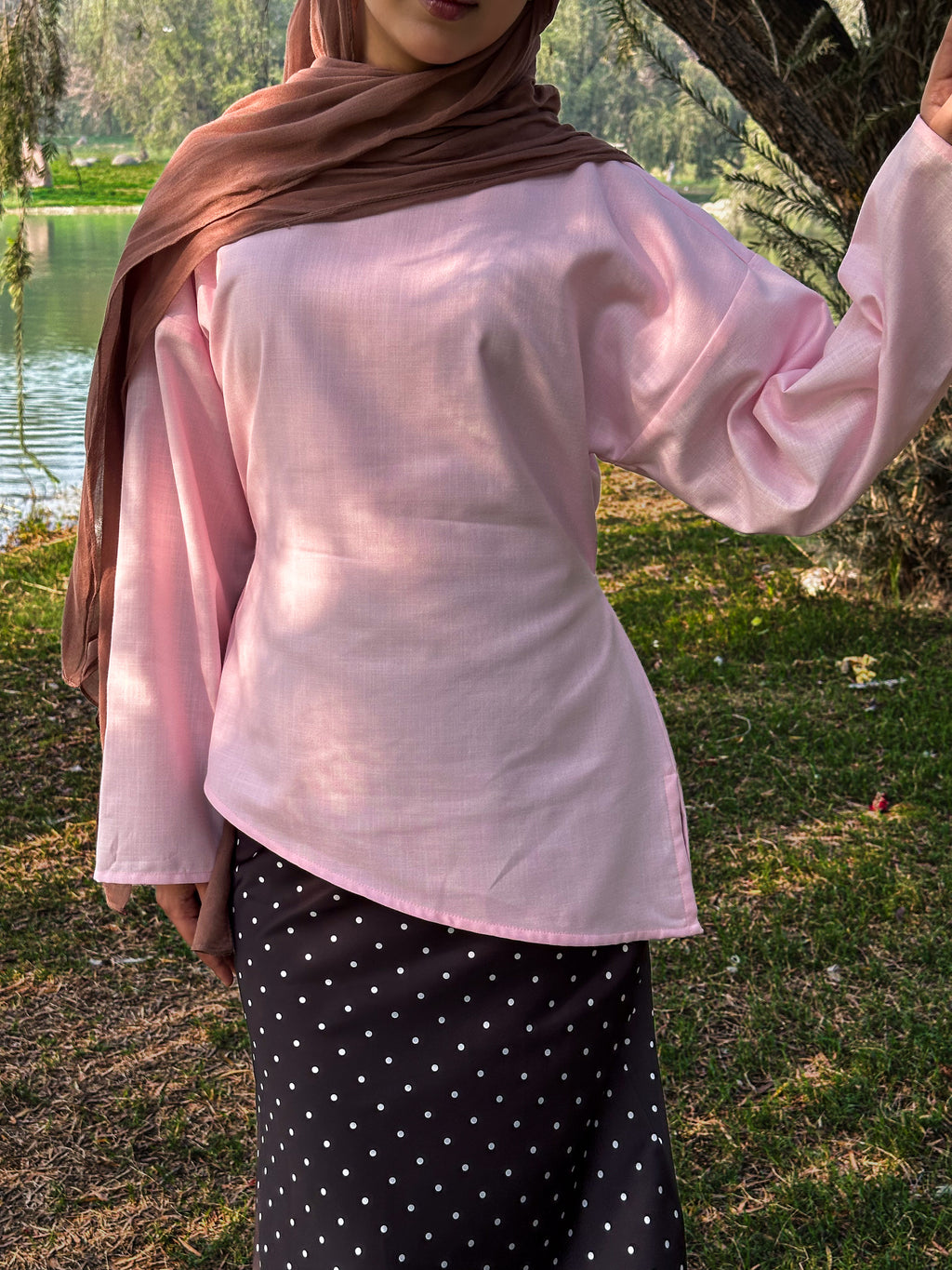 Pink Asymmetrical Top - Adjustable Drawstring