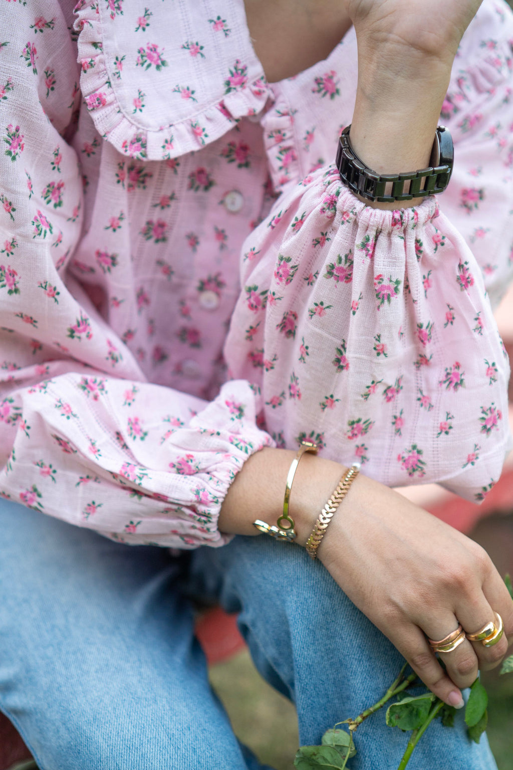 Pink Floral Vintage Oversized Collar Blouse - LIMITED EDITION