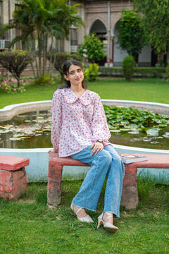 Pink Floral Vintage Oversized Collar Blouse - LIMITED EDITION