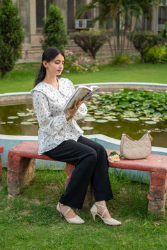 White Floral Vintage Oversized Collar Blouse - LIMITED EDITION
