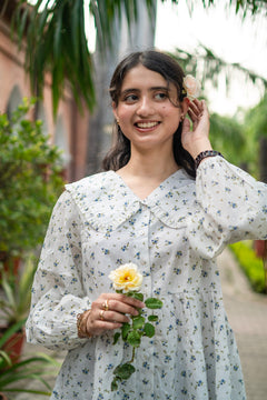 White Floral Vintage Oversized Collar Blouse - LIMITED EDITION