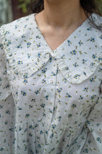 White Floral Vintage Oversized Collar Blouse - LIMITED EDITION