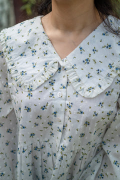 White Floral Vintage Oversized Collar Blouse - LIMITED EDITION