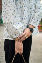 White Floral Vintage Oversized Collar Blouse - LIMITED EDITION