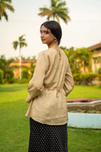 Beige Celine Peplum Lace Top - Adjustable Drawstring