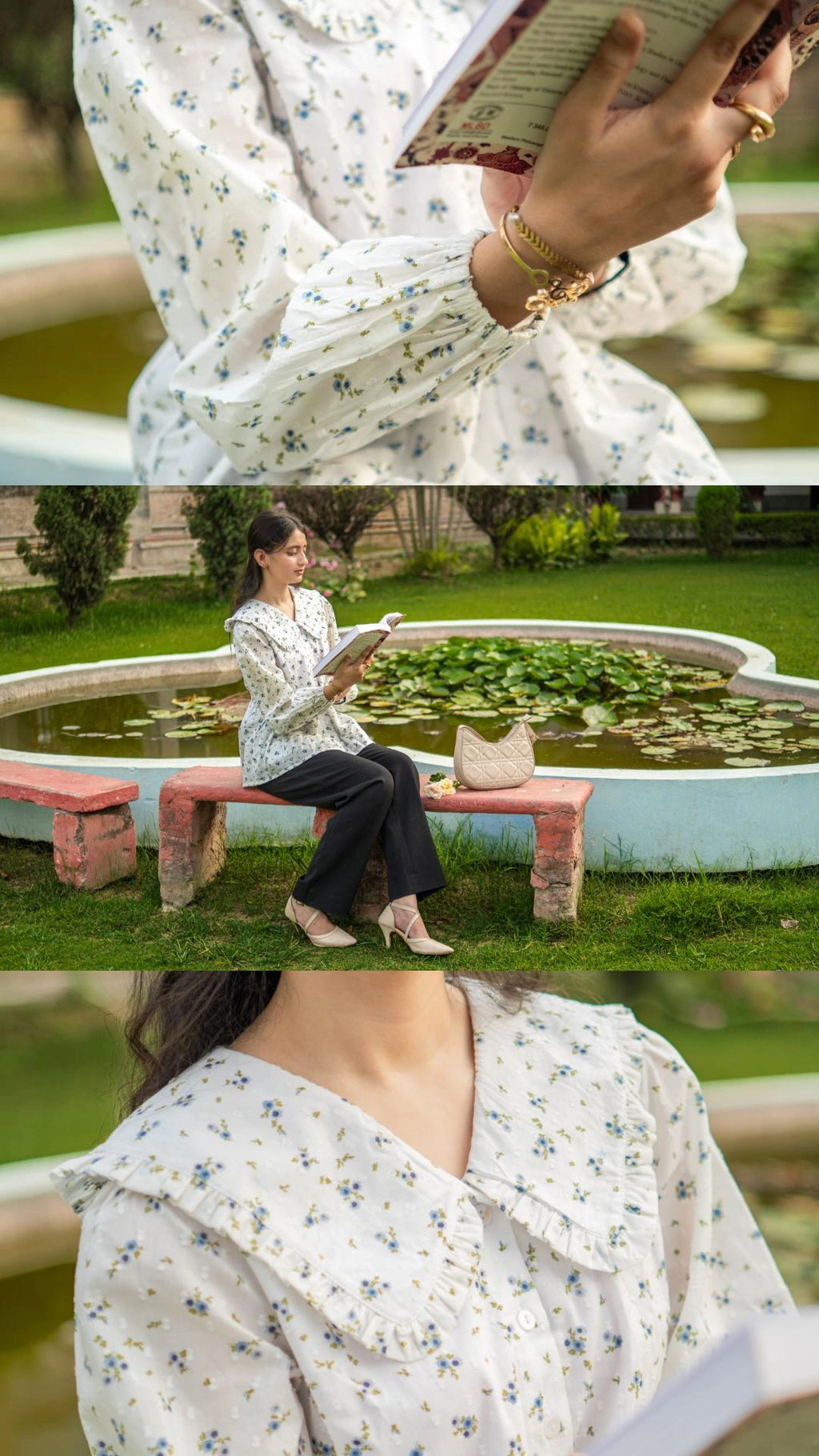 White Floral Vintage Oversized Collar Blouse - LIMITED EDITION