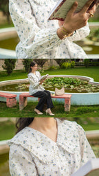 White Floral Vintage Oversized Collar Blouse - LIMITED EDITION