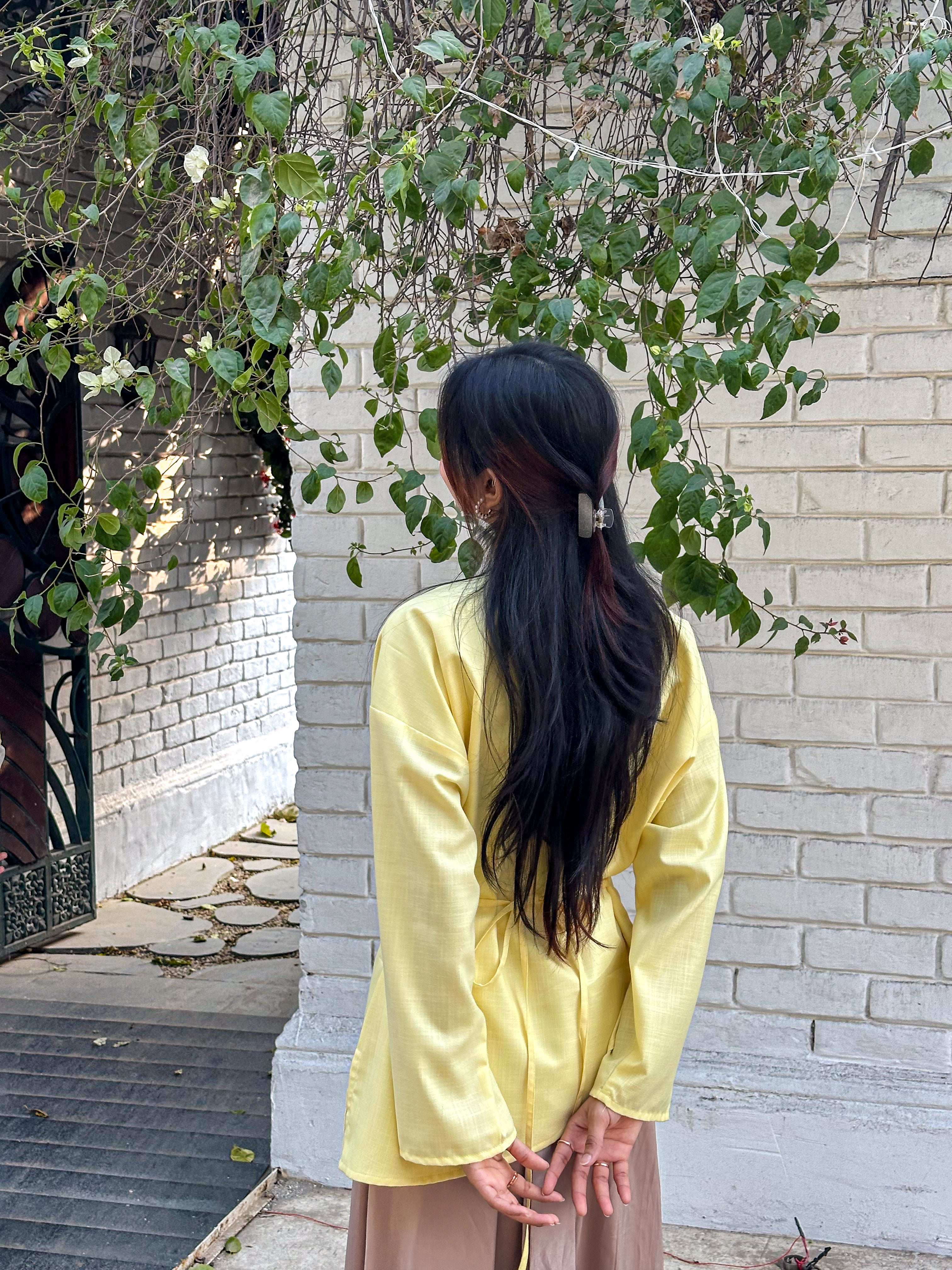 Butter Yellow Asymmetrical Top - Adjustable Drawstring