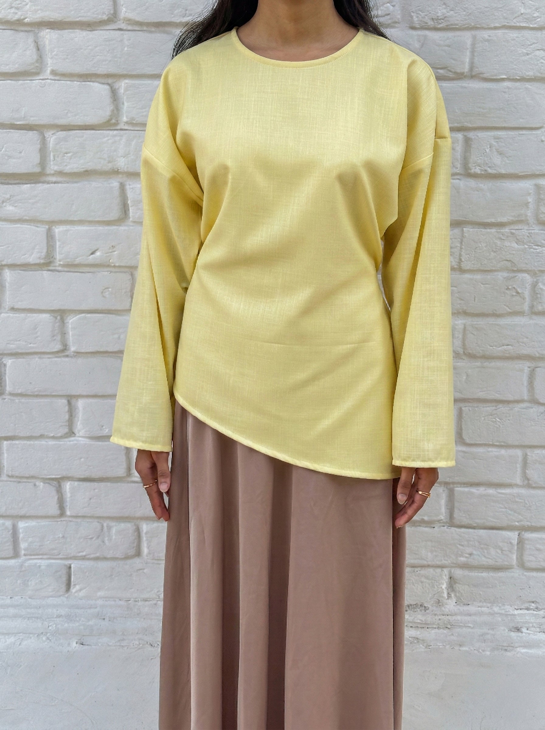 Butter Yellow Asymmetrical Top - Adjustable Drawstring