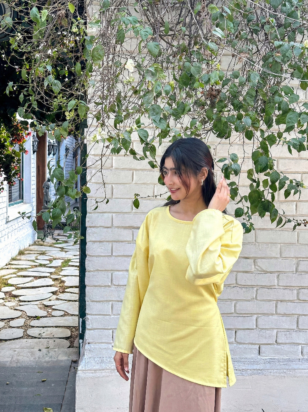 Butter Yellow Asymmetrical Top - Adjustable Drawstring