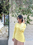 Butter Yellow Asymmetrical Top - Adjustable Drawstring
