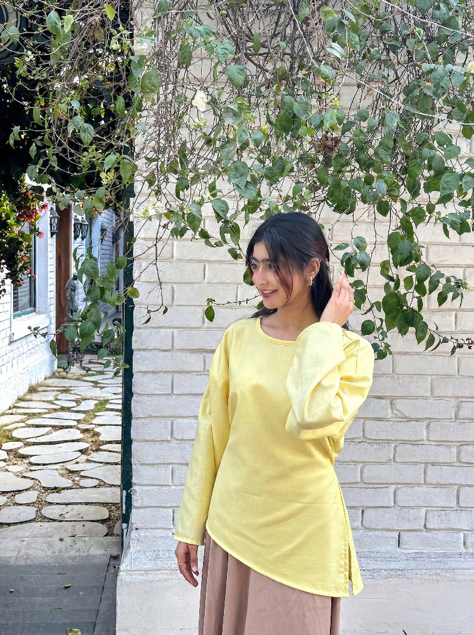 Butter Yellow Asymmetrical Top - Adjustable Drawstring