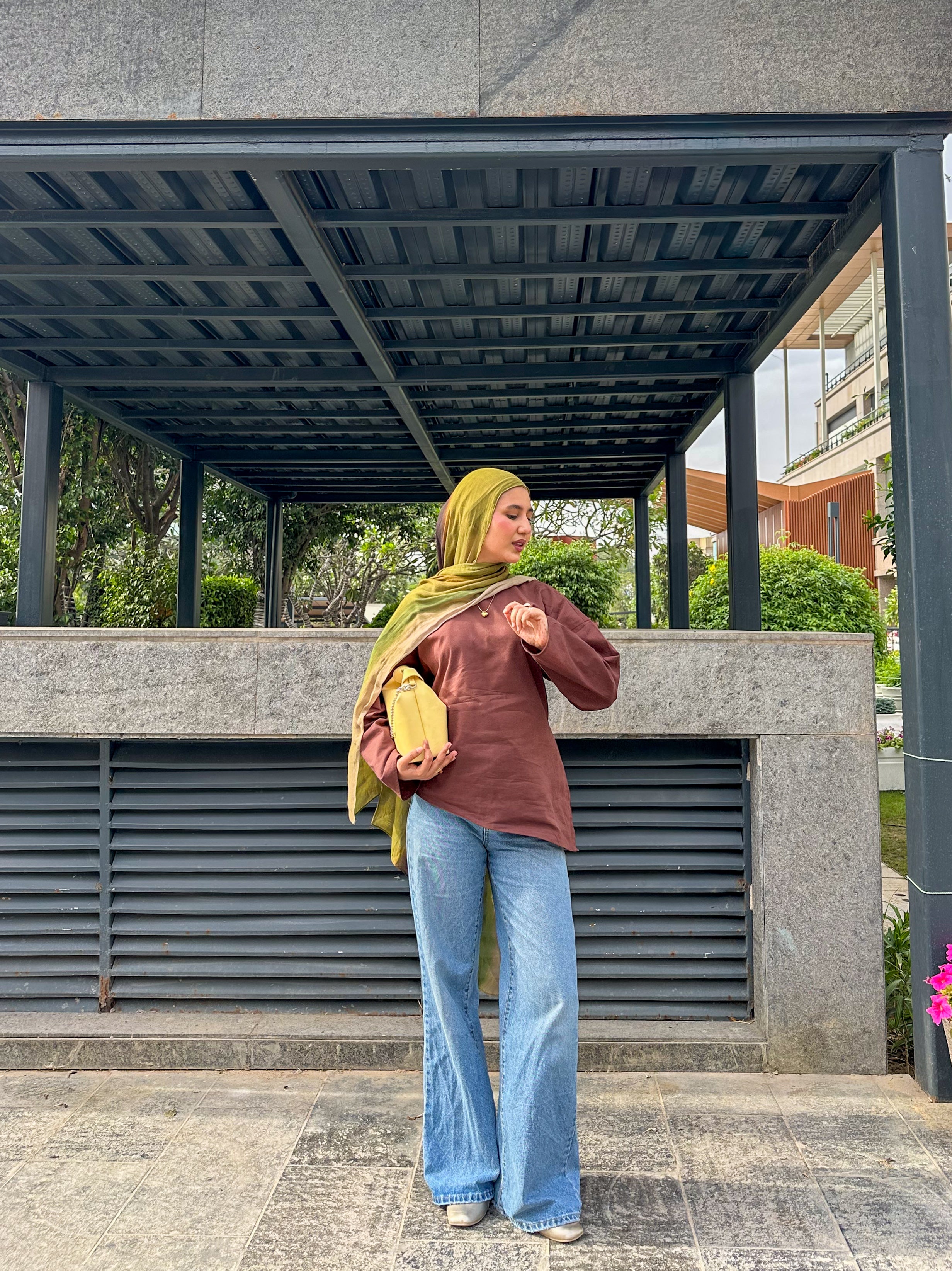 Brown Asymmetrical Top - Adjustable Drawstring