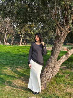 Leena Tunic Lace Top - Polka Asymmetric - Adjustable Drawstring