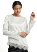 Moonlit Satin Asymmetric Lace Top - Adjustable Drawstring
