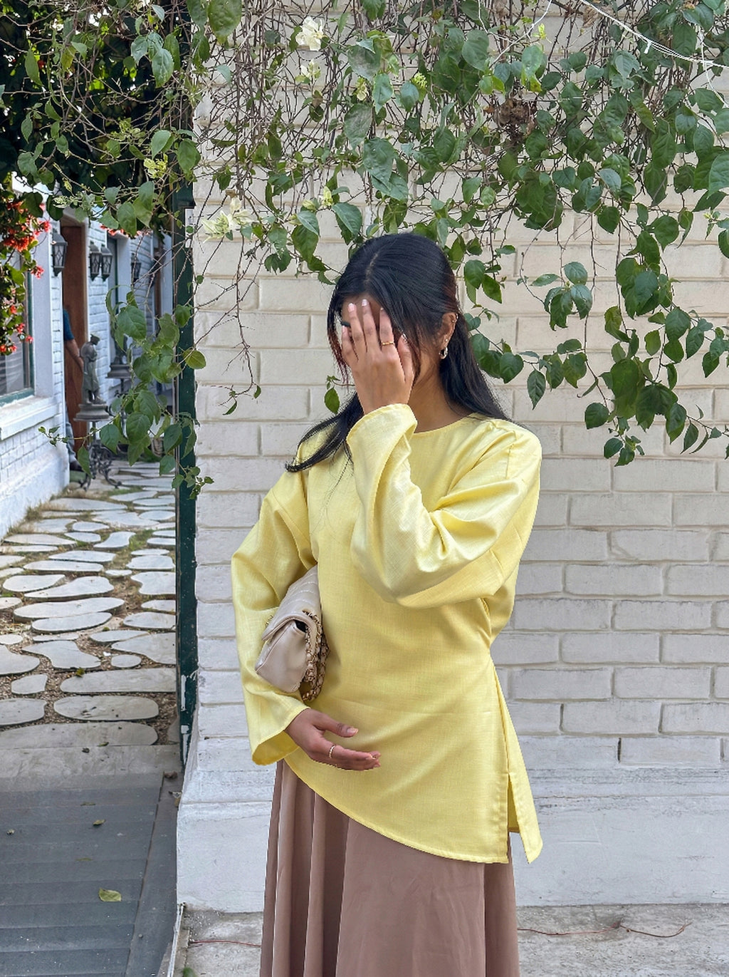Butter Yellow Asymmetrical Top - Adjustable Drawstring