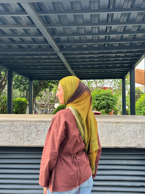 Brown Asymmetrical Top - Adjustable Drawstring