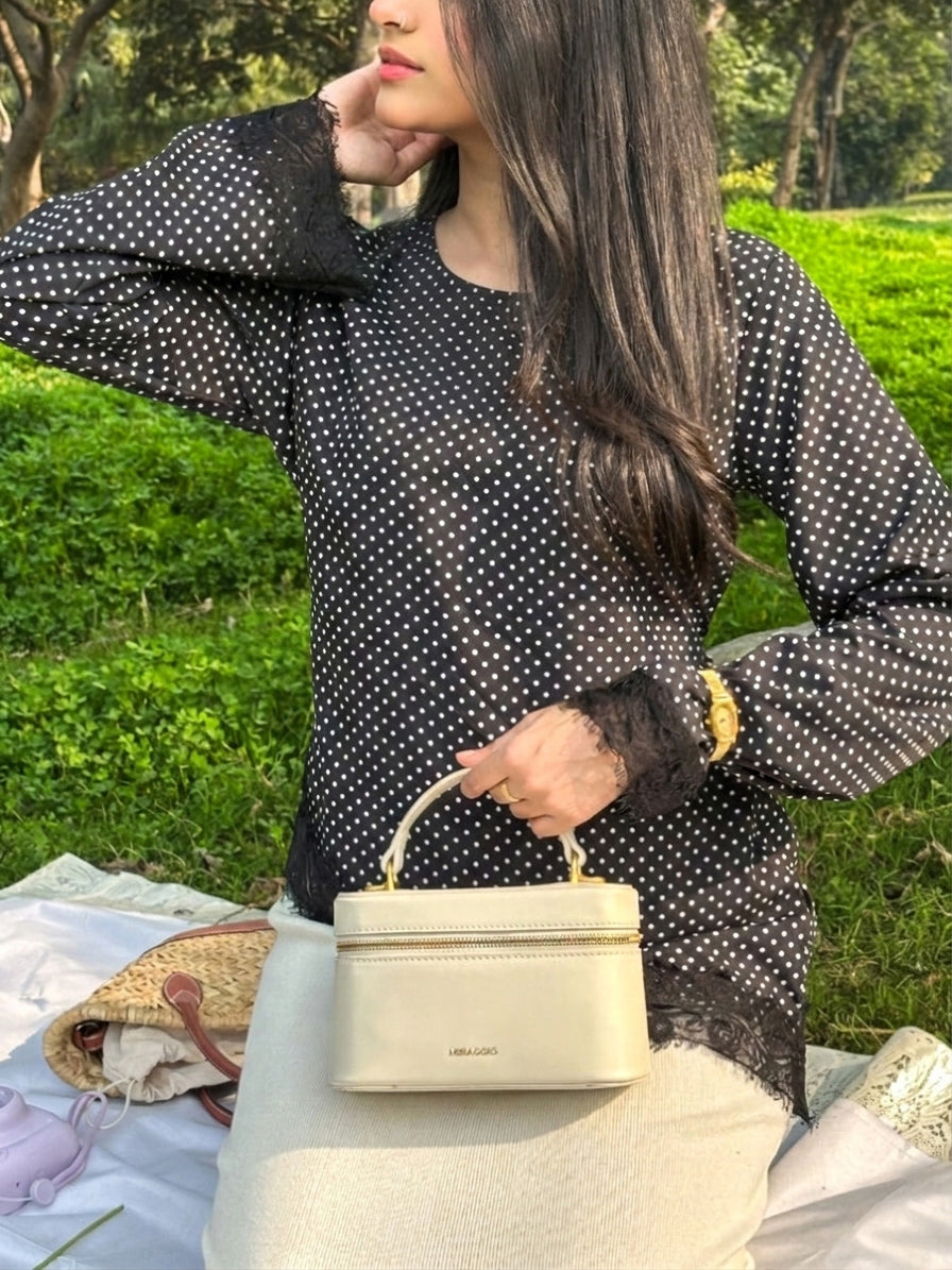 Leena Tunic Lace Top - Polka Asymmetric - Adjustable Drawstring