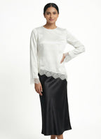 Moonlit Satin Asymmetric Lace Top - Adjustable Drawstring