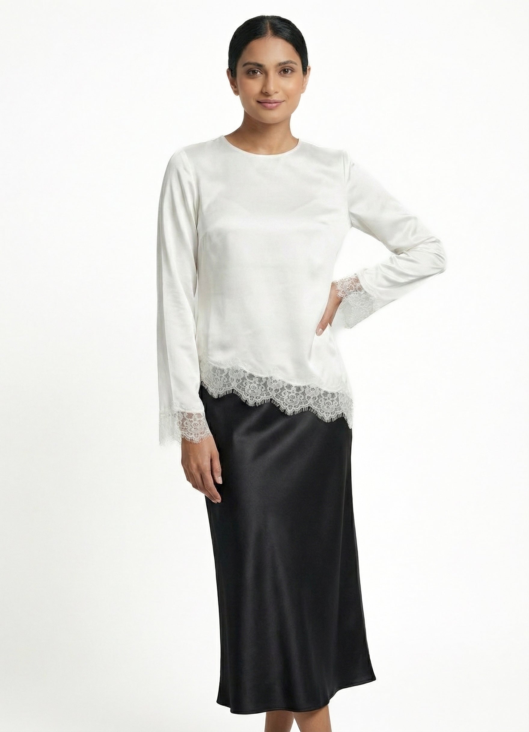 Moonlit Satin Asymmetric Lace Top - Adjustable Drawstring