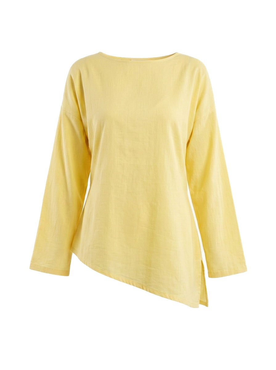 Butter Yellow Asymmetrical Top - Adjustable Drawstring