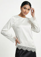 Moonlit Satin Asymmetric Lace Top - Adjustable Drawstring
