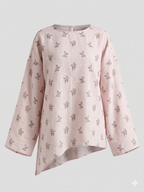 Marshmallow - Printed Tunic Asymmetric Top - Adjustable Drawstring