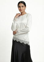 Moonlit Satin Asymmetric Lace Top - Adjustable Drawstring