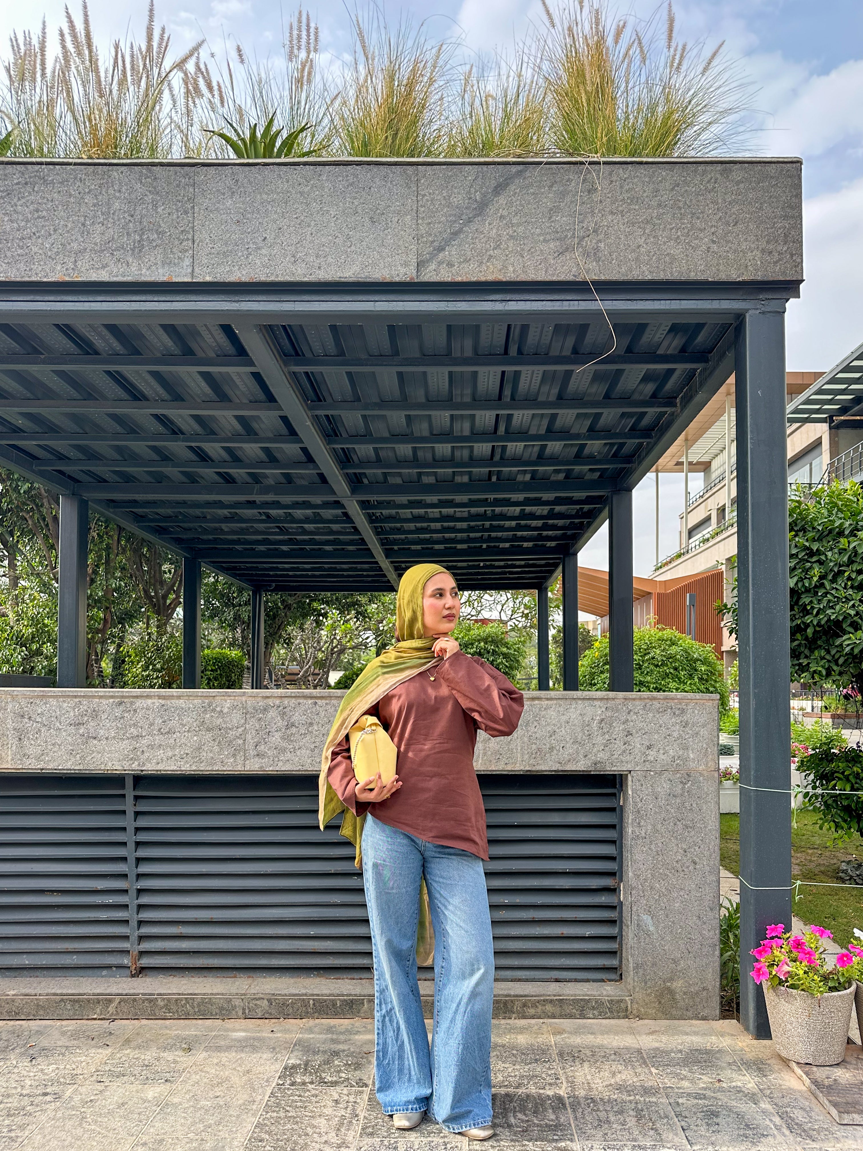 Brown Asymmetrical Top - Adjustable Drawstring