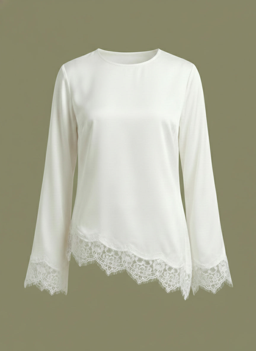 Moonlit Satin Asymmetric Lace Top - Adjustable Drawstring