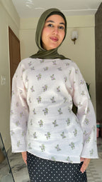 Marshmallow - Printed Tunic Asymmetric Top - Adjustable Drawstring