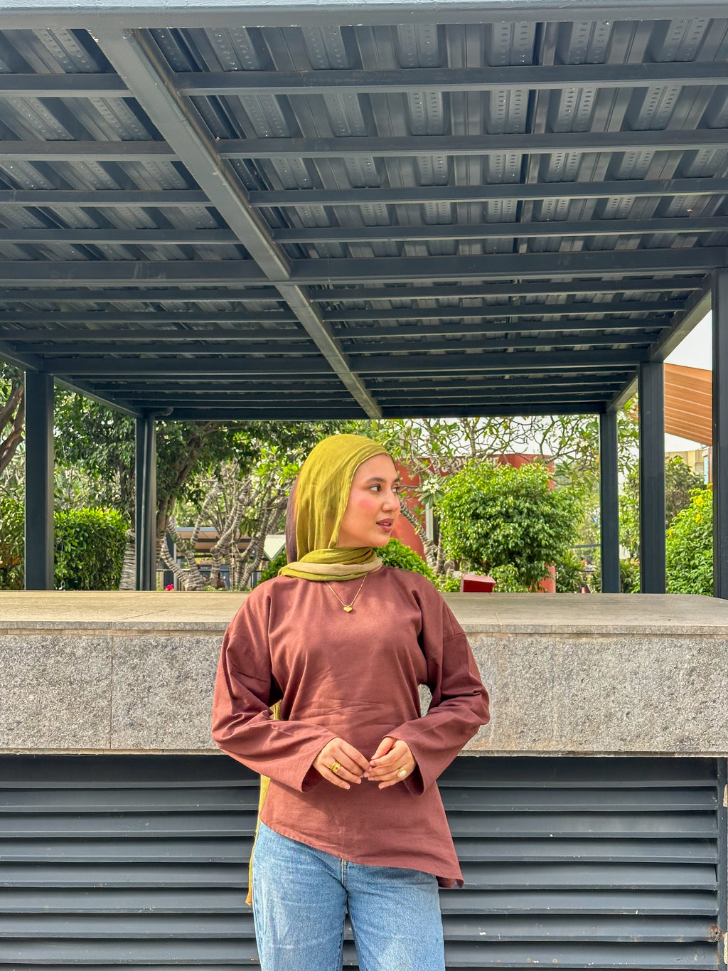 Brown Asymmetrical Top - Adjustable Drawstring