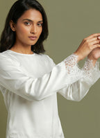 Moonlit Satin Asymmetric Lace Top - Adjustable Drawstring