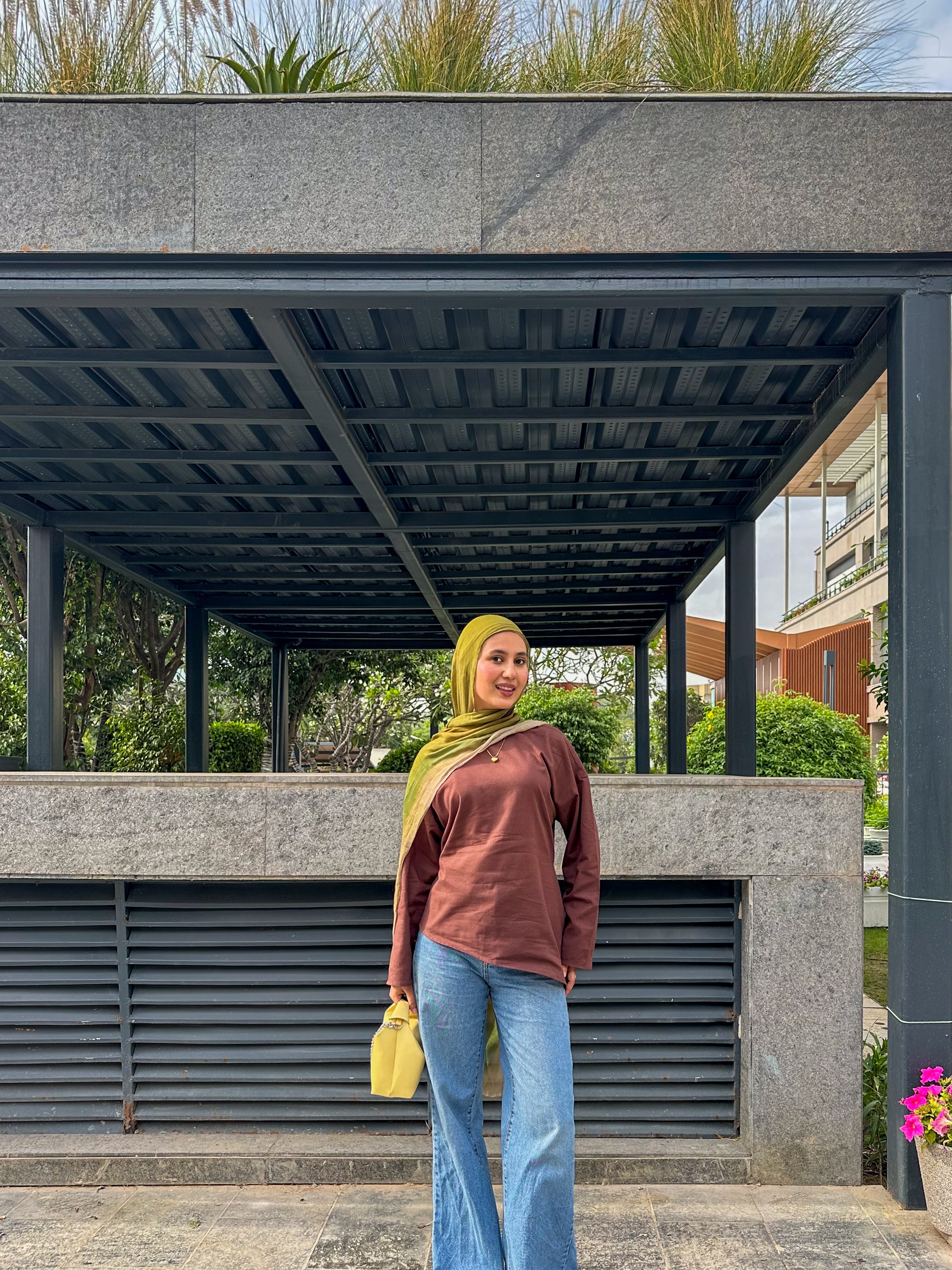 Brown Asymmetrical Top - Adjustable Drawstring