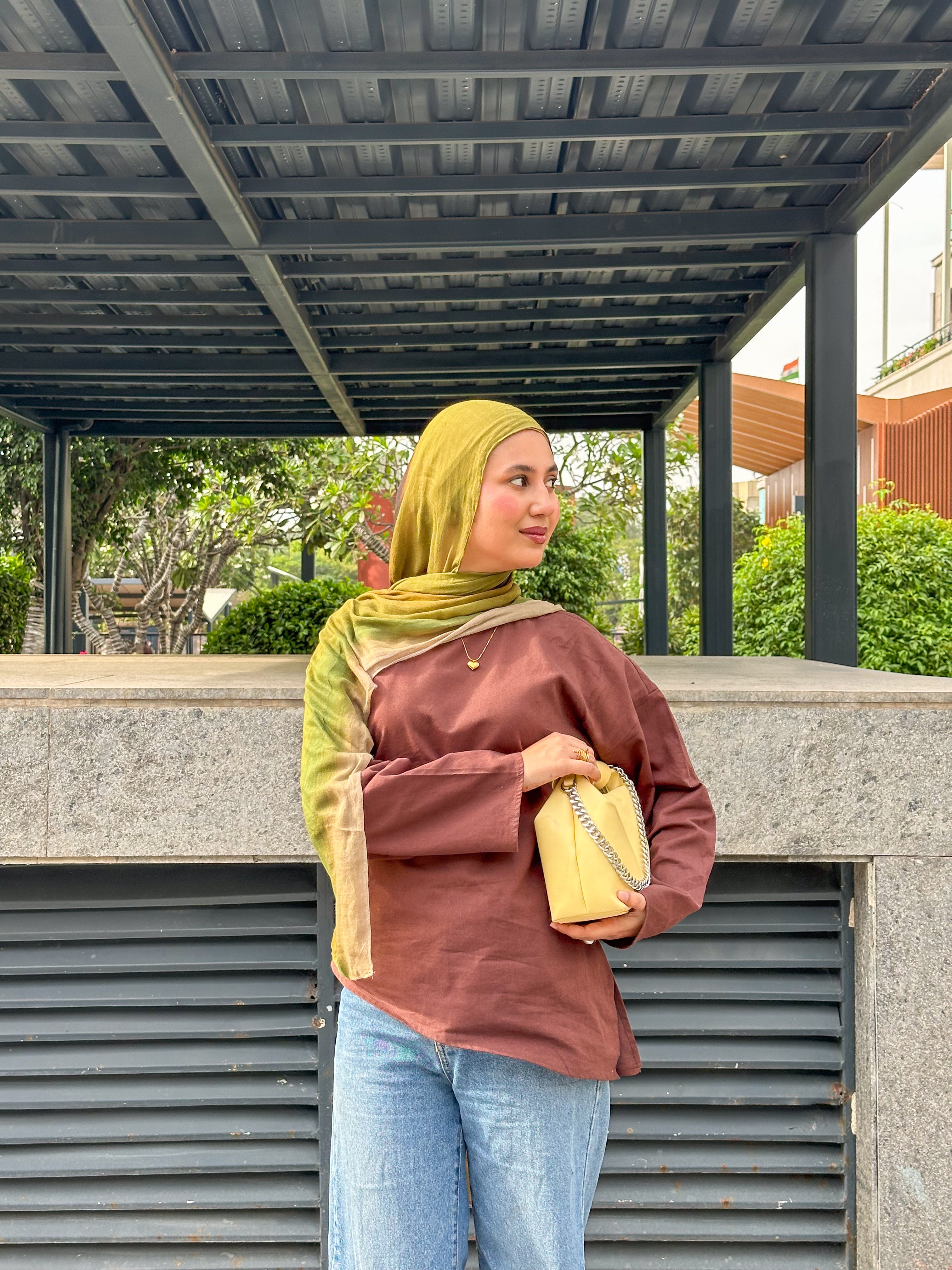 Brown Asymmetrical Top - Adjustable Drawstring