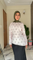 Marshmallow - Printed Tunic Asymmetric Top - Adjustable Drawstring