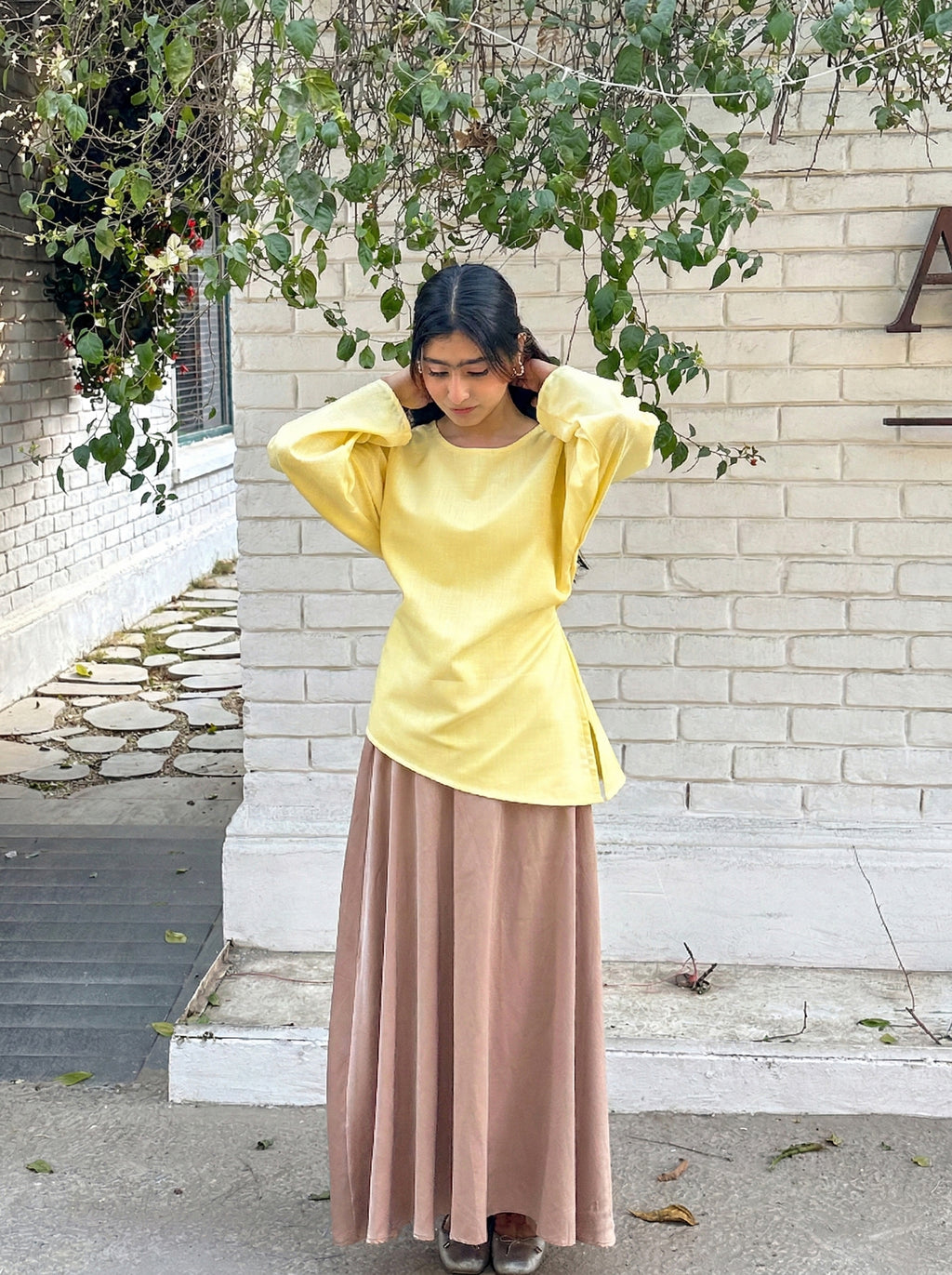 Butter Yellow Asymmetrical Top - Adjustable Drawstring